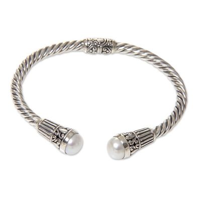 Alternate image for Sterling Silver Hinged Cuff Bracelet with Pearls Moonlit Promenade