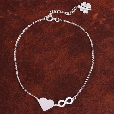 Alternate image for Sterling Silver Infinity Heart Anklet from Peru Love Infinite