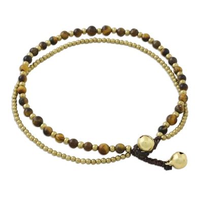 Alternate image for Tigers Eye and Brass Beaded Anklet from Thailand Ringing Beauty