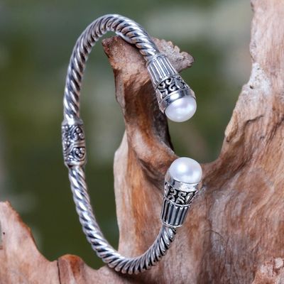 Alternate image for Sterling Silver Hinged Cuff Bracelet with Pearls Moonlit Promenade
