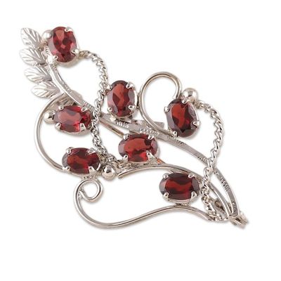 Alternate image for 7-Carat Garnet Rhodium-Plated Sterling Silver Brooch Pin Scarlet Story