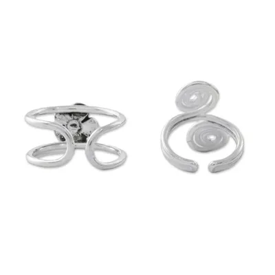 Alternate image for Floral Sterling Silver Ear Cuffs from Thailand Flower and Spiral