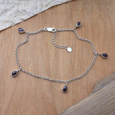 Alternate image for Sterling Silver Charm Anklet with Amethyst Gemstones Violaceous Beauty