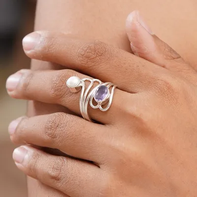 Alternate image for Amethyst and Pearl Ring Pure in Heart
