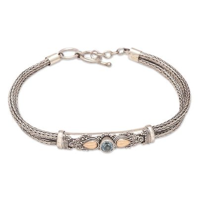 Alternate image for Blue Topaz Naga Chain Bracelet with Gold-Accented Pendant Front to Back in Blue