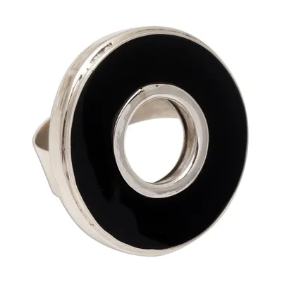 Alternate image for Black Resin and Sterling Silver Cocktail Ring In the Round - Black