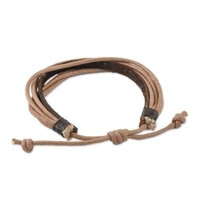Alternate image for Pair of Mens Leather Cord Wristband Bracelets from Thailand Bold Espresso Contrast
