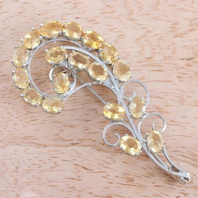 Alternate image for Hand Made Citrine and Sterling Silver Brooch Golden Paisley