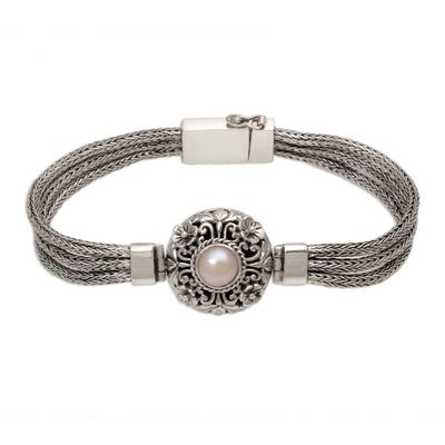 Alternate image for 925 Silver and Cultured Pearl Balinese Floral Bracelet Floral Nobility