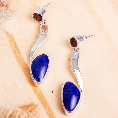 Alternate image for Lapis Lazuli Silver Earrings with Garnet Being Bold