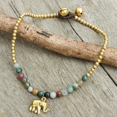 Alternate image for Elephant Charm Agate and Beaded Brass Anklet Stylish Elephant