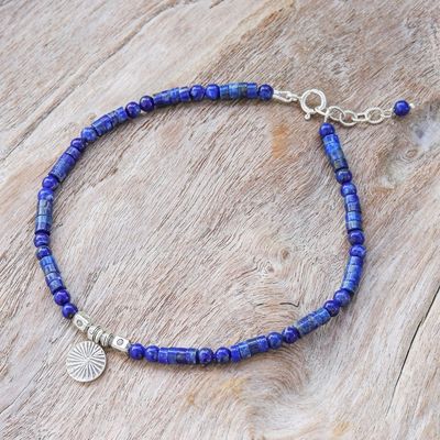 Alternate image for Natural Lapis Lazuli Beaded Anklet with Silver Charm True Charm