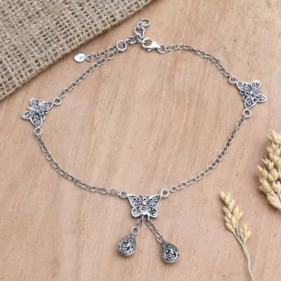 Alternate image for Hand Made Garnet Charm Anklet with Butterfly Motif Loveliness is a Butterfly