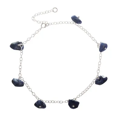 Alternate image for Sterling Silver Charm Anklet with Sodalite Stone from Peru Blue Sunny Days