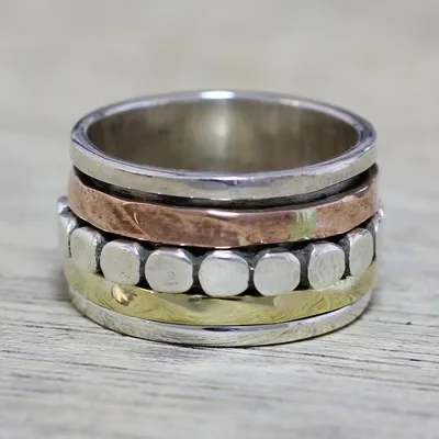 Alternate image for Sterling Silver Copper and Brass Spinner Ring from India Paved Road