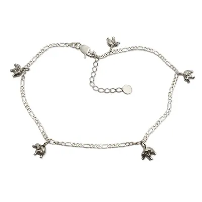 Alternate image for Elephant-Themed Sterling Silver Charm Anklet from Bali Elephant Procession