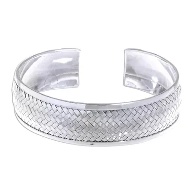 Alternate image for Sterling Silver Cuff Bracelet with Woven Motif Weaving Tales