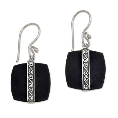 Alternate image for Sterling Silver and Lava Stone Spiral Motif Dangle Earrings Temple Bands