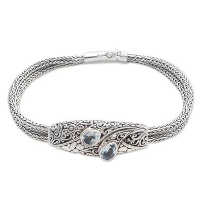 Alternate image for Balinese Sterling Silver Pendant Bracelet with Blue Topaz Two Pears