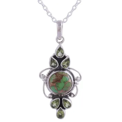 Alternate image for Peridot and Composite Turquoise Pendant Necklace from India Glittering Green