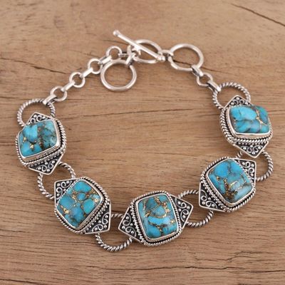 Alternate image for Sterling Silver and Composite Turquoise Link Bracelet Exotic Delight in Blue