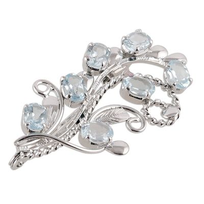 Alternate image for Floral Faceted Seven-Carat Oval Blue Topaz Brooch Pin Heaven Bouquet