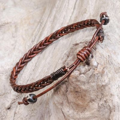 Alternate image for Cinnamon Brown Leather Braided Bracelet from Thailand Cinnamon Braid